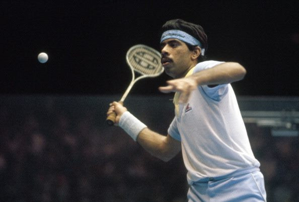 Jahangir Khan playing squash